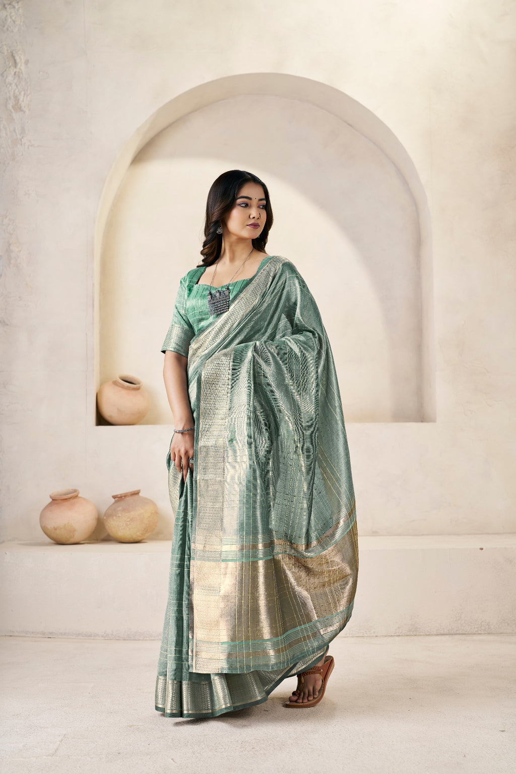 Designer Gold Zari With Soft Linen Cotton Silk Saree