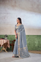 Party Wear Gold Zari Soft Linen Cotton Silk Saree