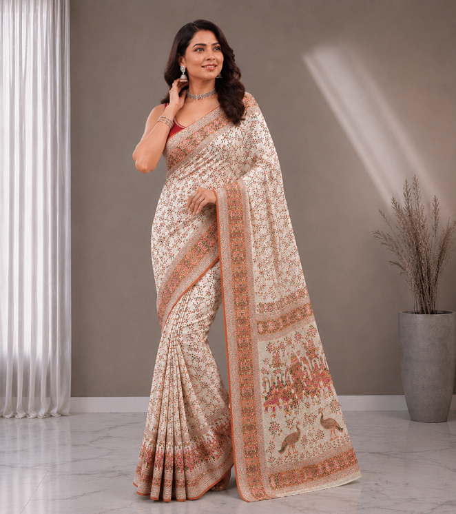 Pure Soft Pashmina Silk Saree with Kashmiri Woven Pallu