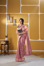 Premium Linen Cotton Silk Saree with Gold Zari Design