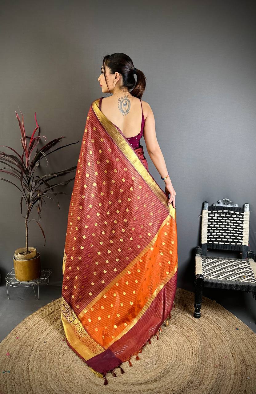 Banarasi Tissue Saree with Butti Weaving and Heavy Border