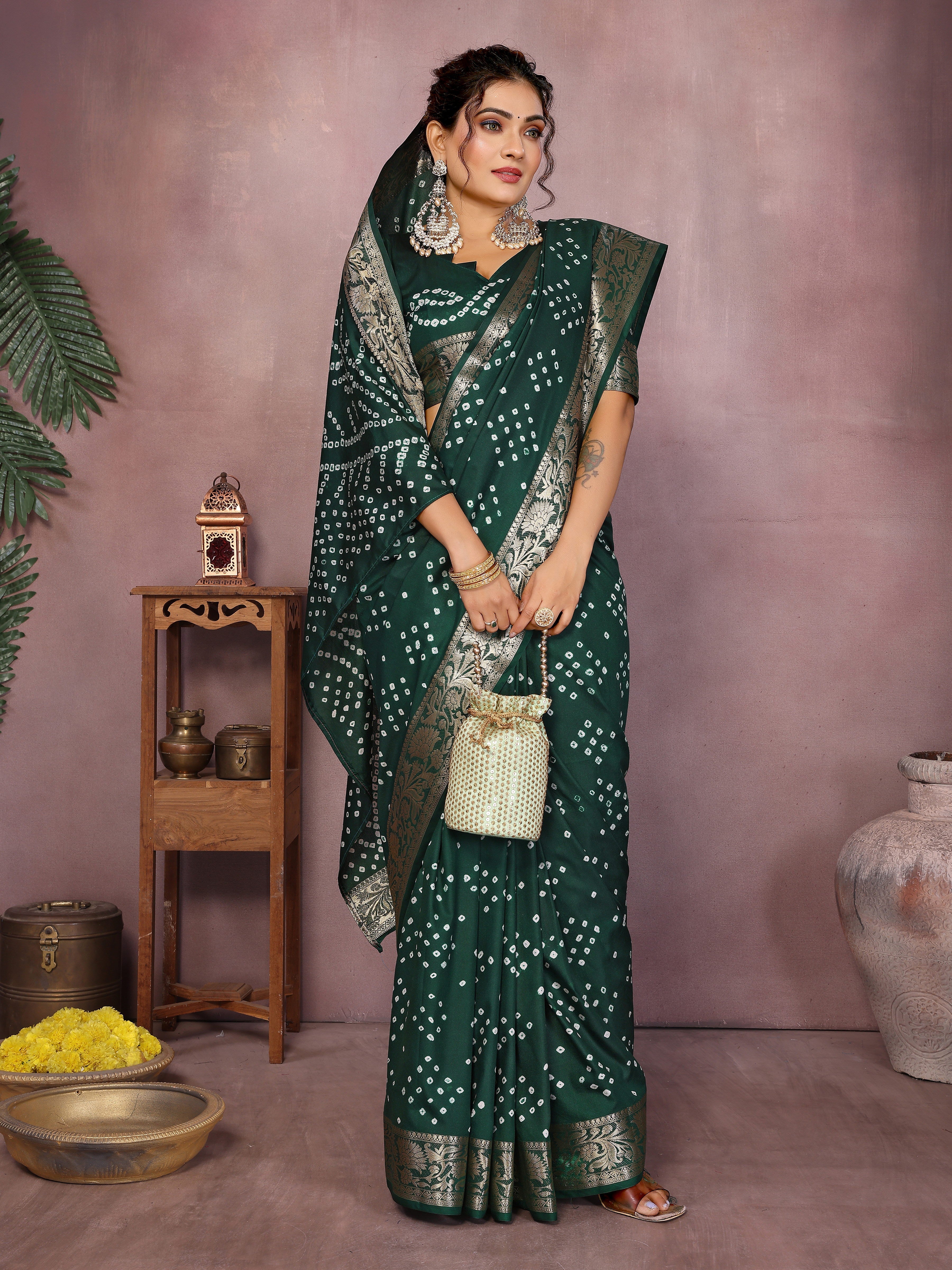 Pure Bandhej Silk Saree with Morpankh Pallu