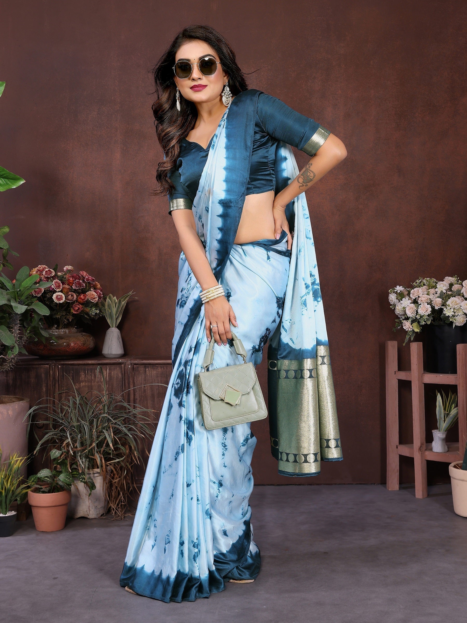 Lagdi Patta Pallu Soft Satin Silk Sibori Saree