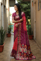 Pure Bandhej Silk Paithani Saree with Minakari Border