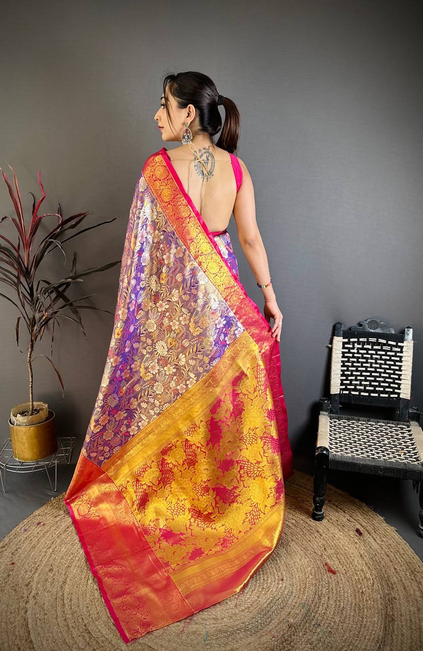 Kanjivaram Semi Silk Saree with Contrast Zari Border