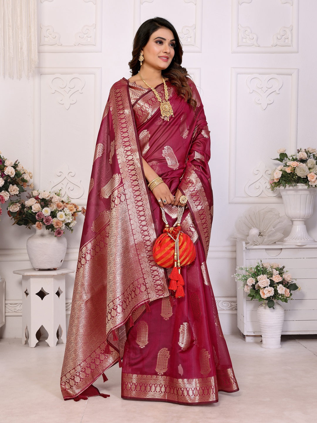 Soft Organza Silk Banarasi Saree with Butta Weaving