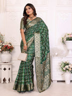 Bandhej Print Soft Satin Silk Saree with Zari Border