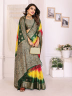 3D Multi Color Soft Satin Silk Dyed Saree with Zari Work