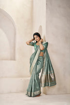 Designer Gold Zari With Soft Linen Cotton Silk Saree