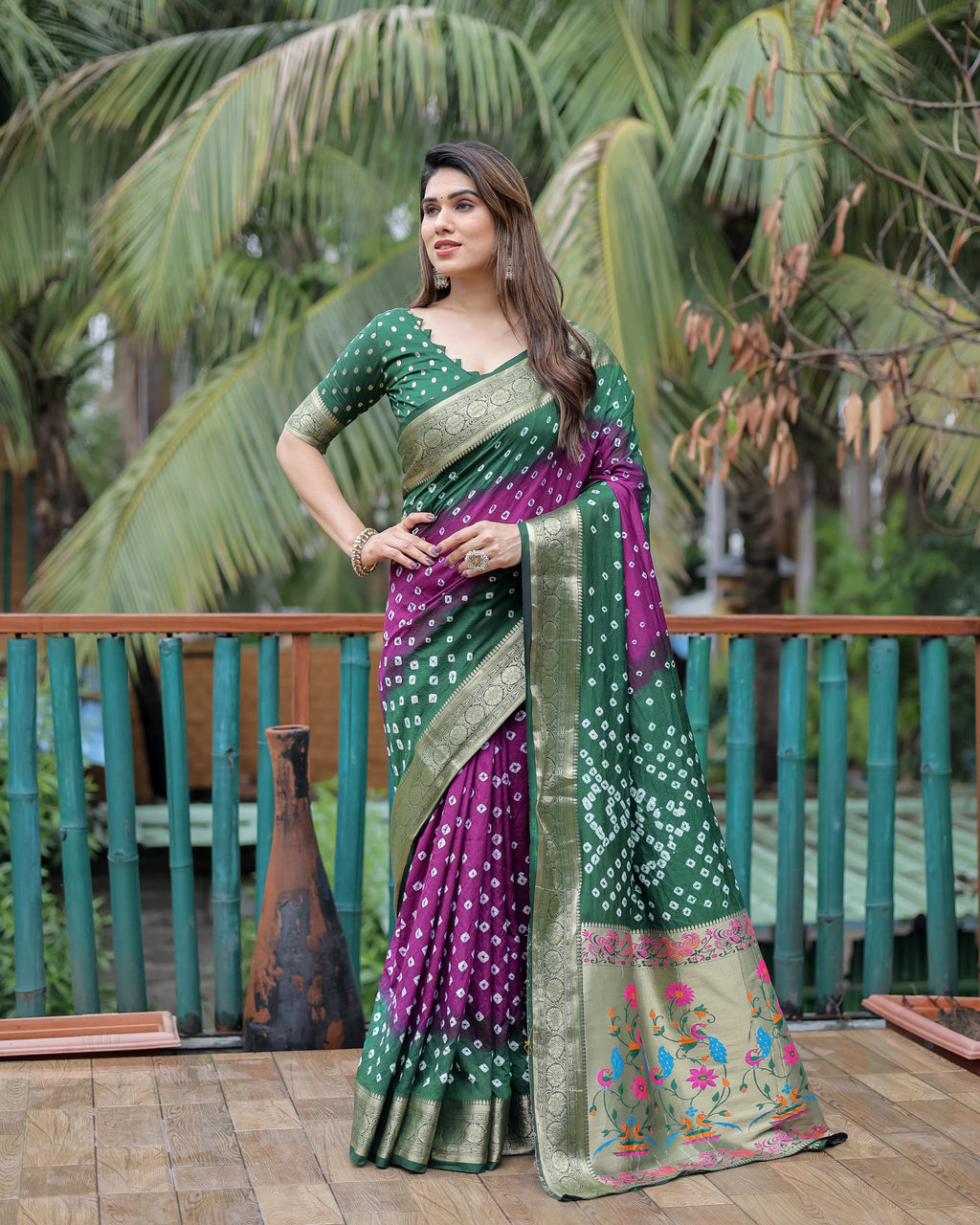 Dola Soft Silk Bandhej Paithani Saree