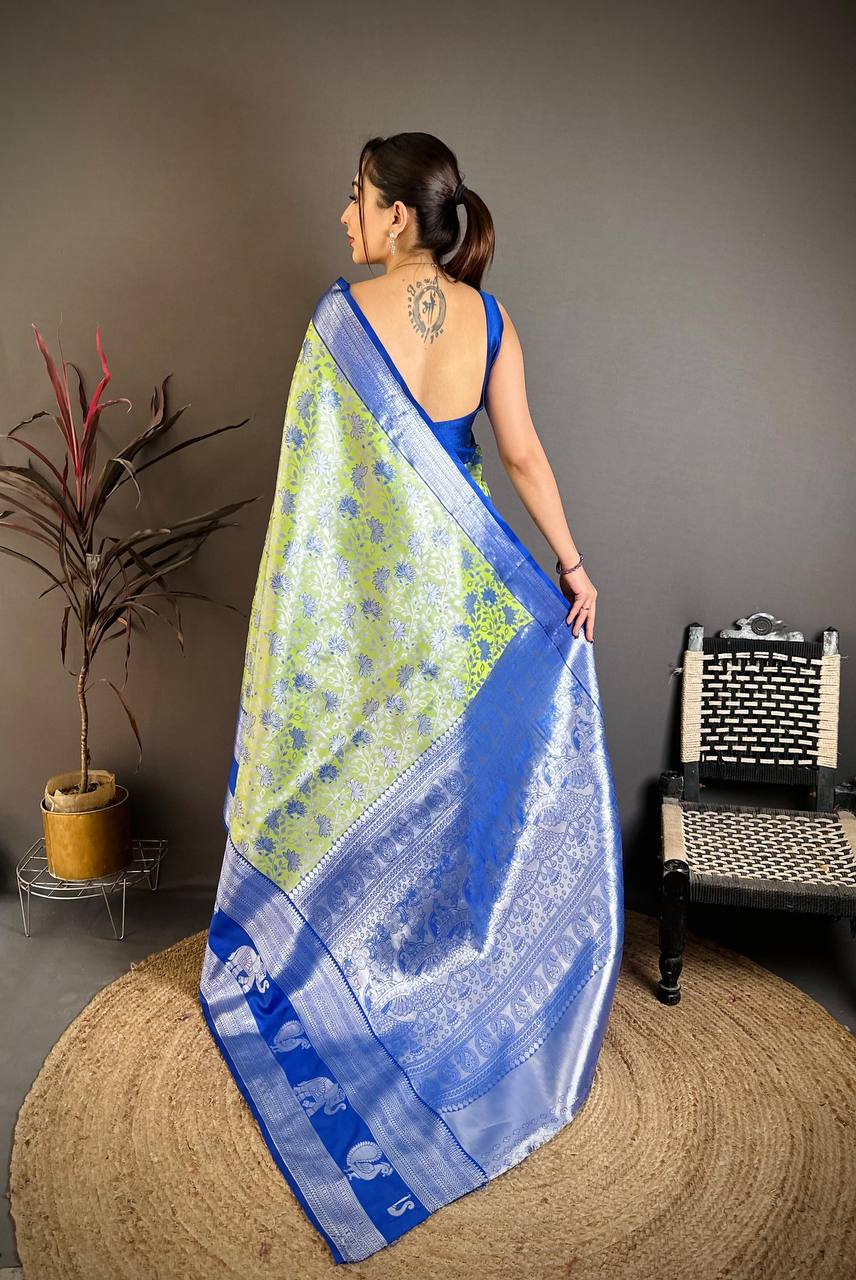 Pure Kanjivaram Silk Saree with Silver Zari Pallu