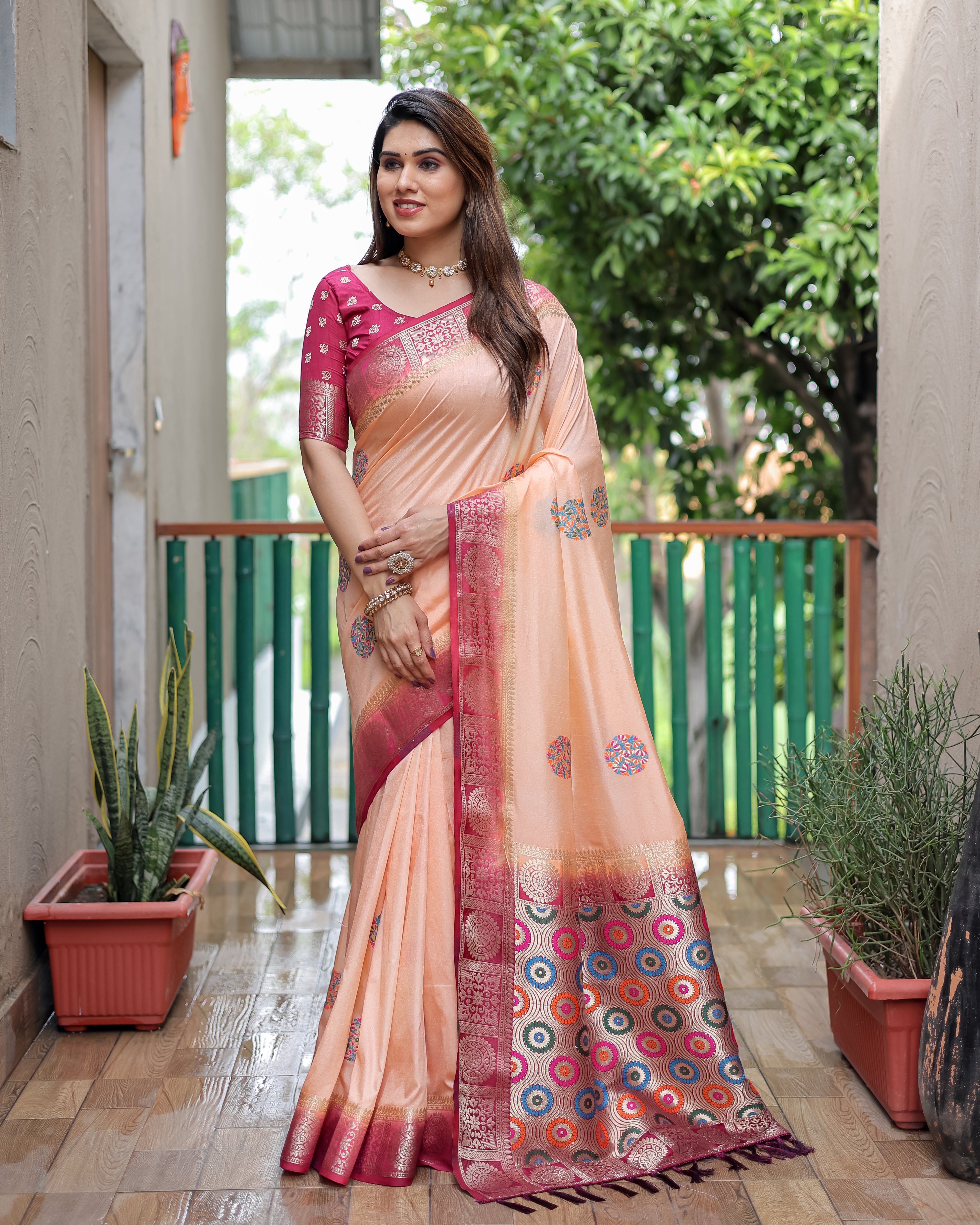 Dola Silk Saree with Contrast Border and Rich Pallu Main image