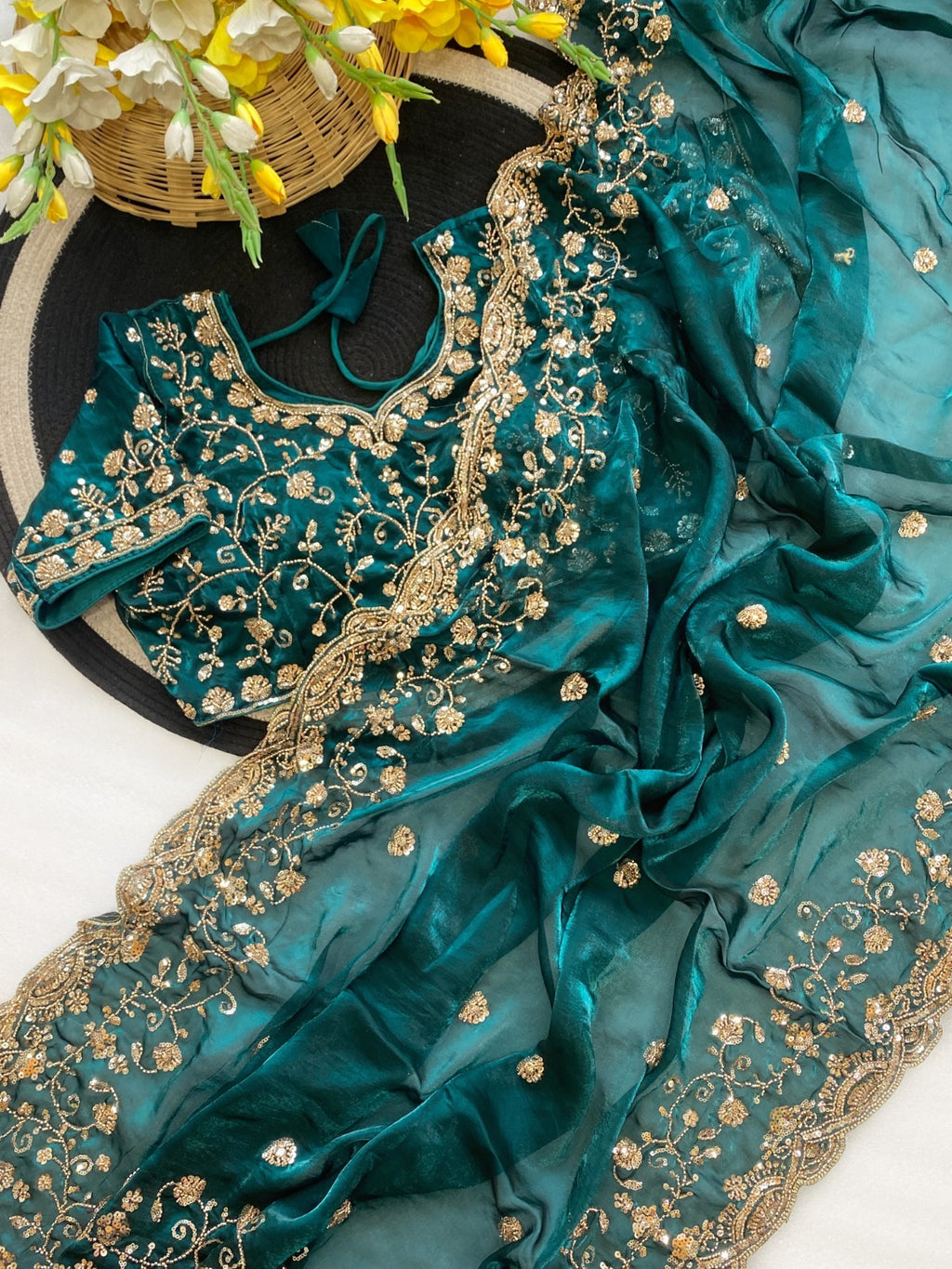 Premium Soft Fandy Satin Silk Saree with Cut Dana Work