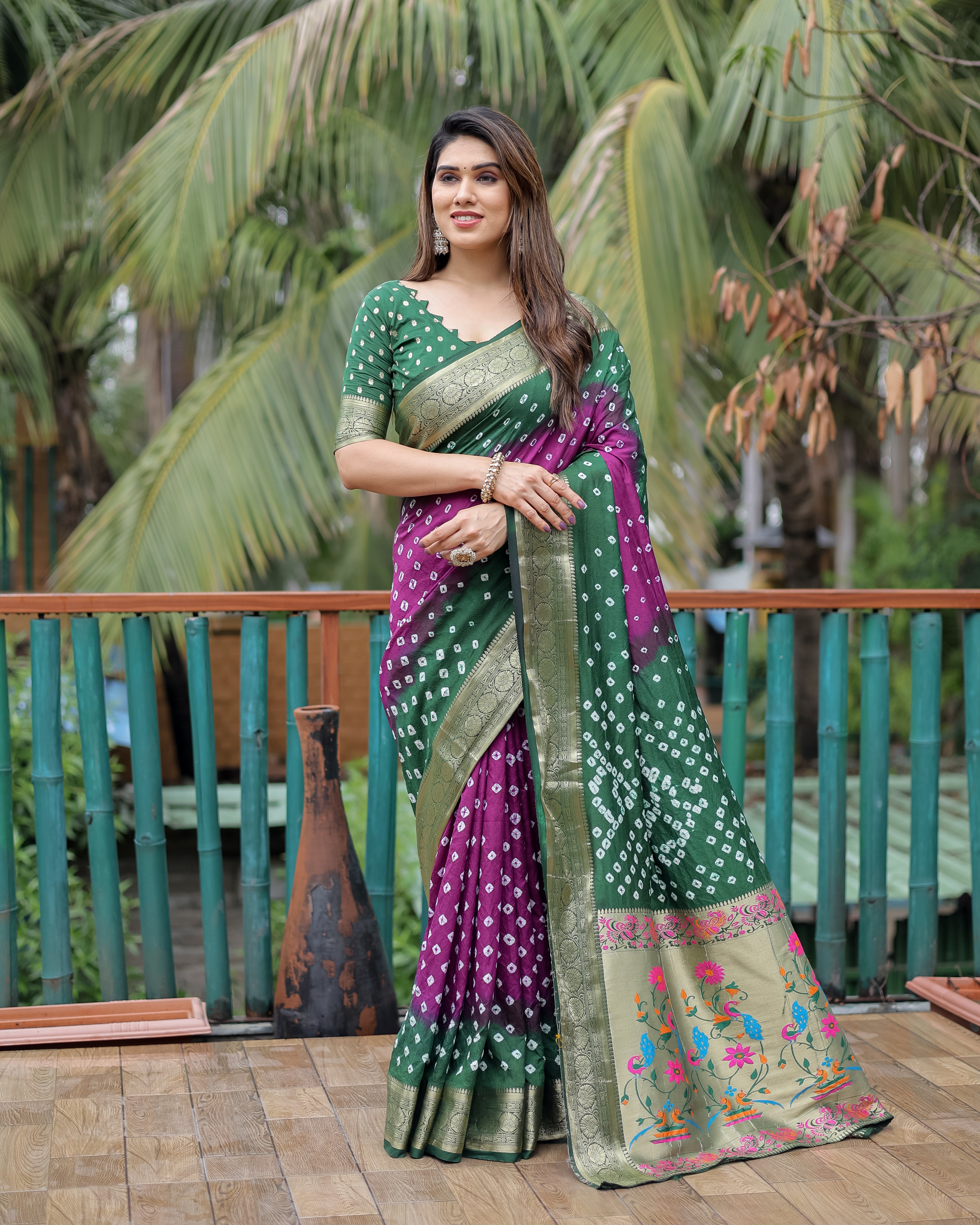 Dola Soft Silk Bandhej Paithani Saree Main image