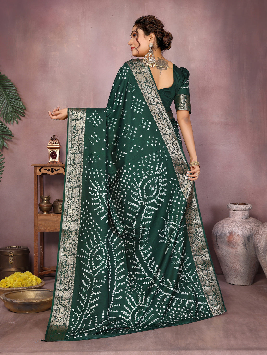 Pure Bandhej Silk Saree with Morpankh Pallu