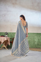 Party Wear Gold Zari Soft Linen Cotton Silk Saree