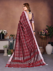 Linen Chex Weaving Saree with Jari Pallu