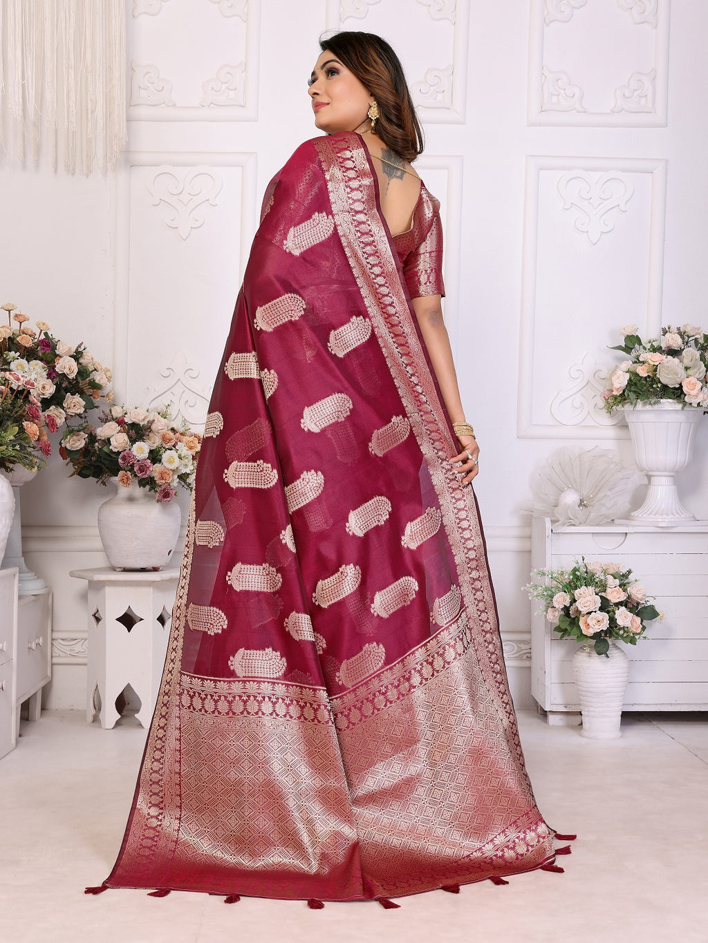 Soft Organza Silk Banarasi Saree with Butta Weaving