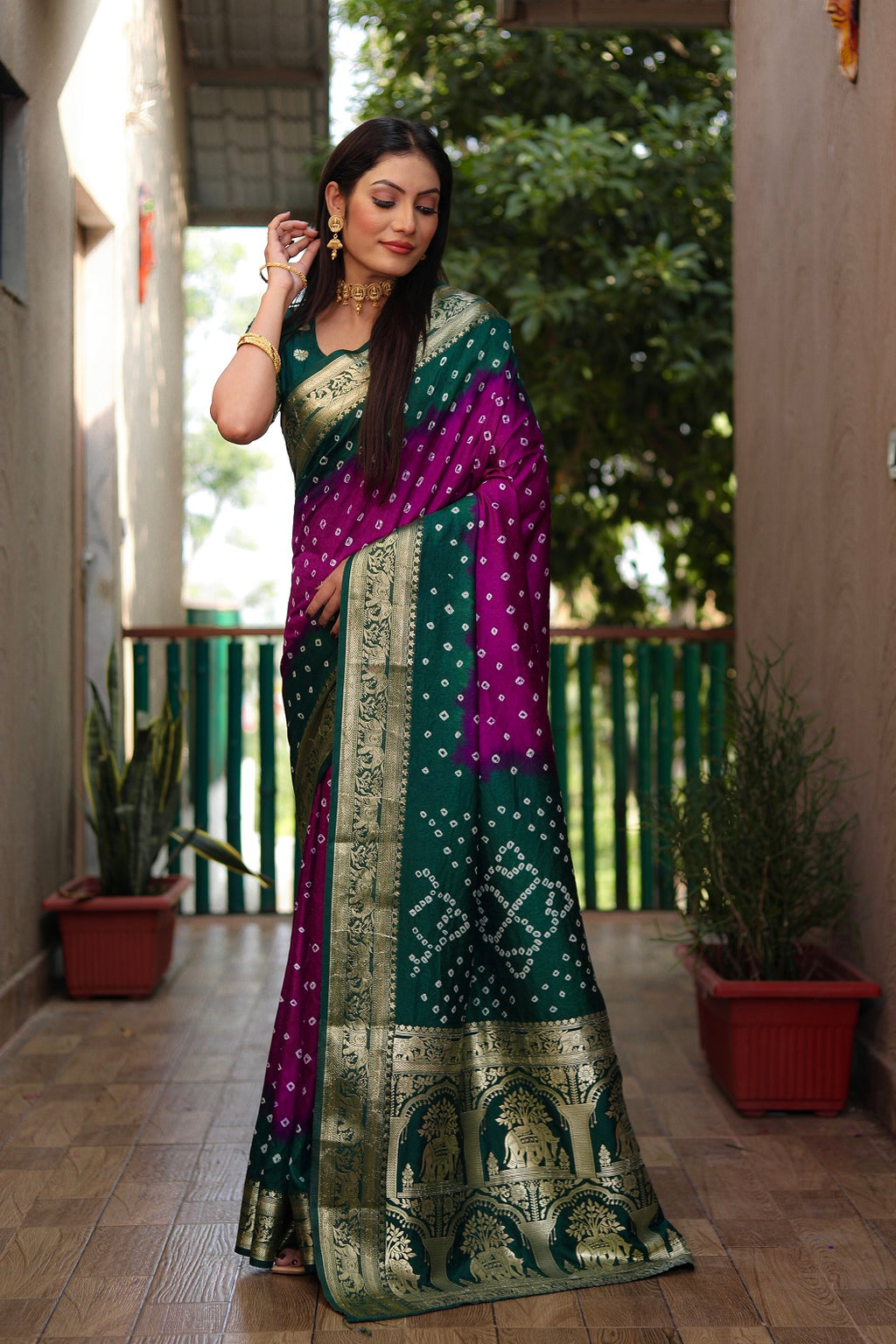 Pure Bandhej Silk Saree with Tissue Pallu