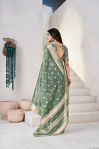 Soft Linen Cotton Silk Saree with Gold Zari Weaving