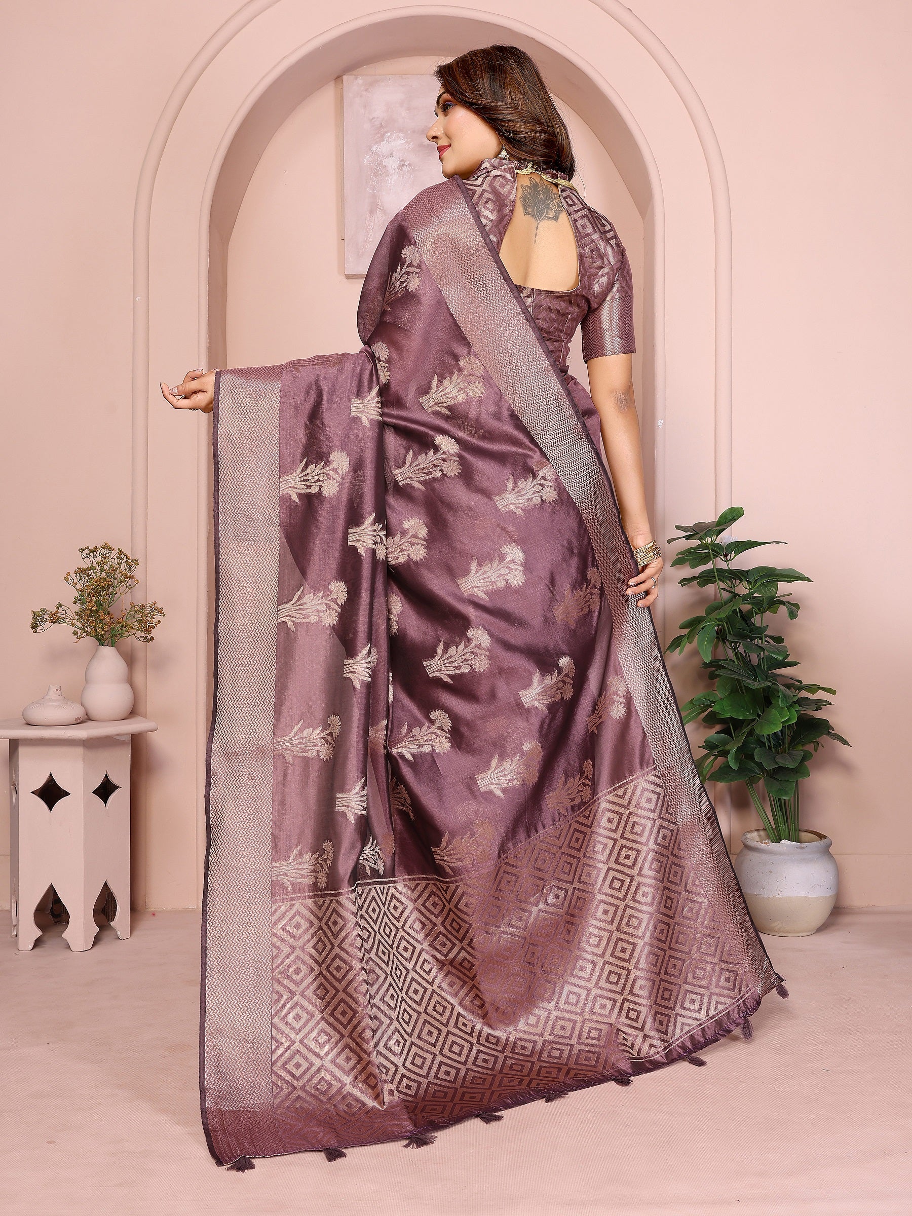 Soft Organza Silk Banarasi Saree with Butta Weaving