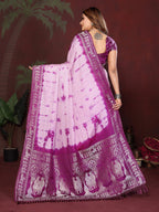 Sibori Bandhej Soft Satin Silk Zari Border Saree