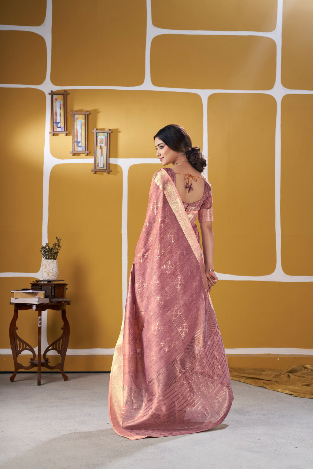 Premium Linen Cotton Silk Saree with Gold Zari Design