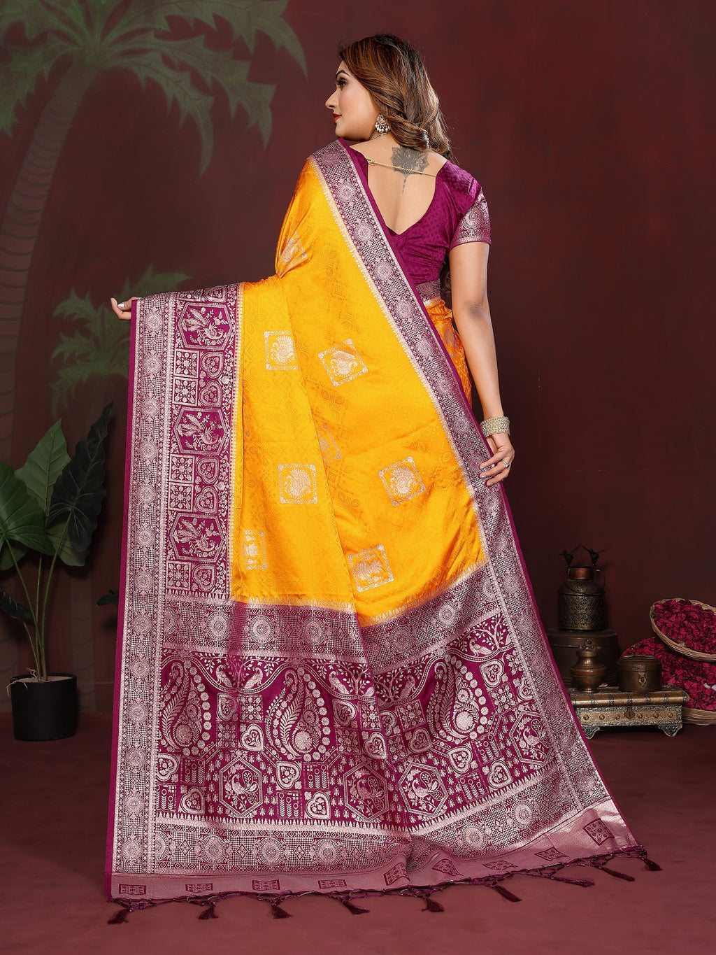 Rich Pallu and Contrast Border Satin Silk Saree