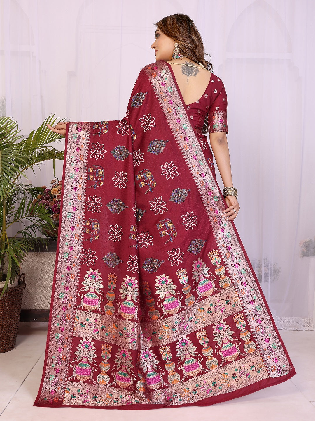 Dola Silk Bandhej Khadi Print Saree with Kanchi Border