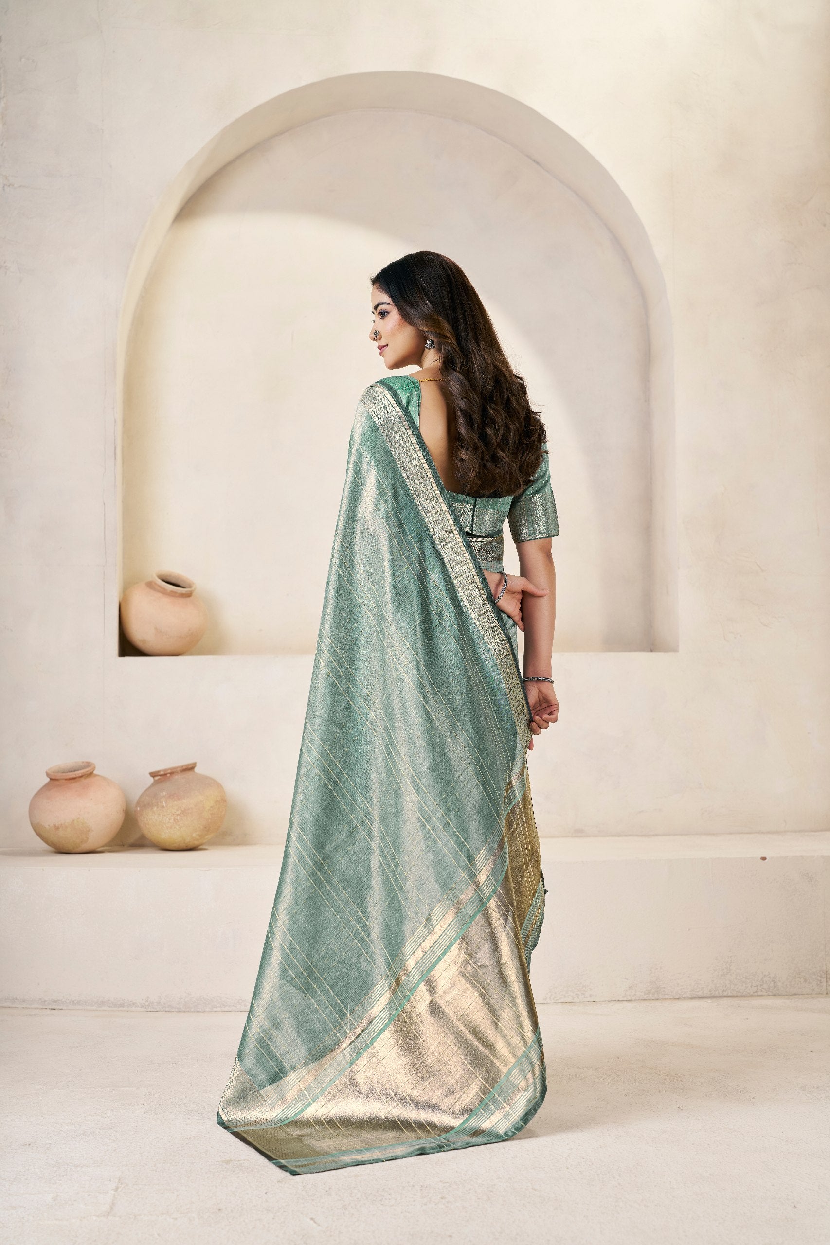Designer Gold Zari With Soft Linen Cotton Silk Saree