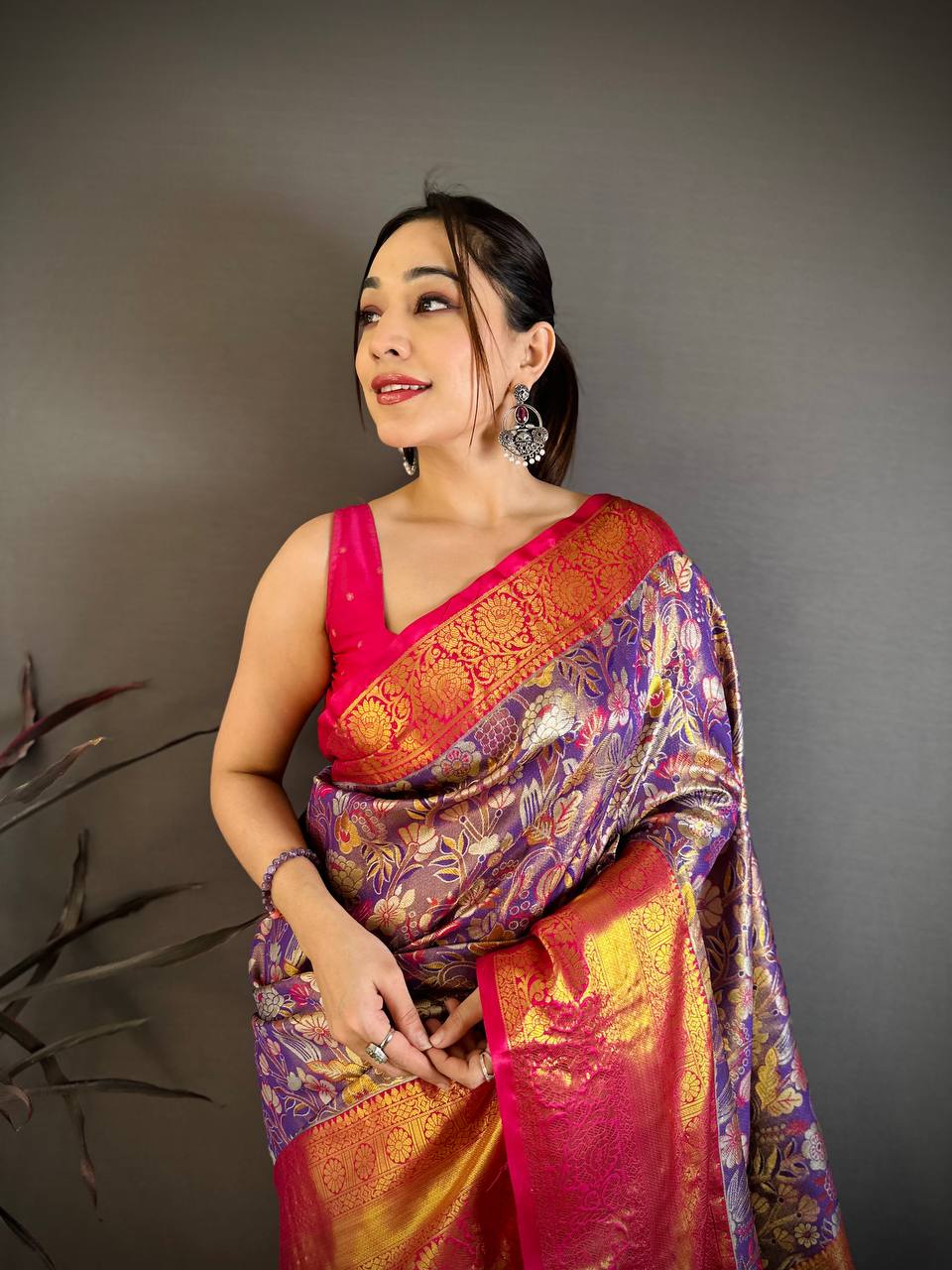 Kanjivaram Semi Silk Saree with Contrast Zari Border