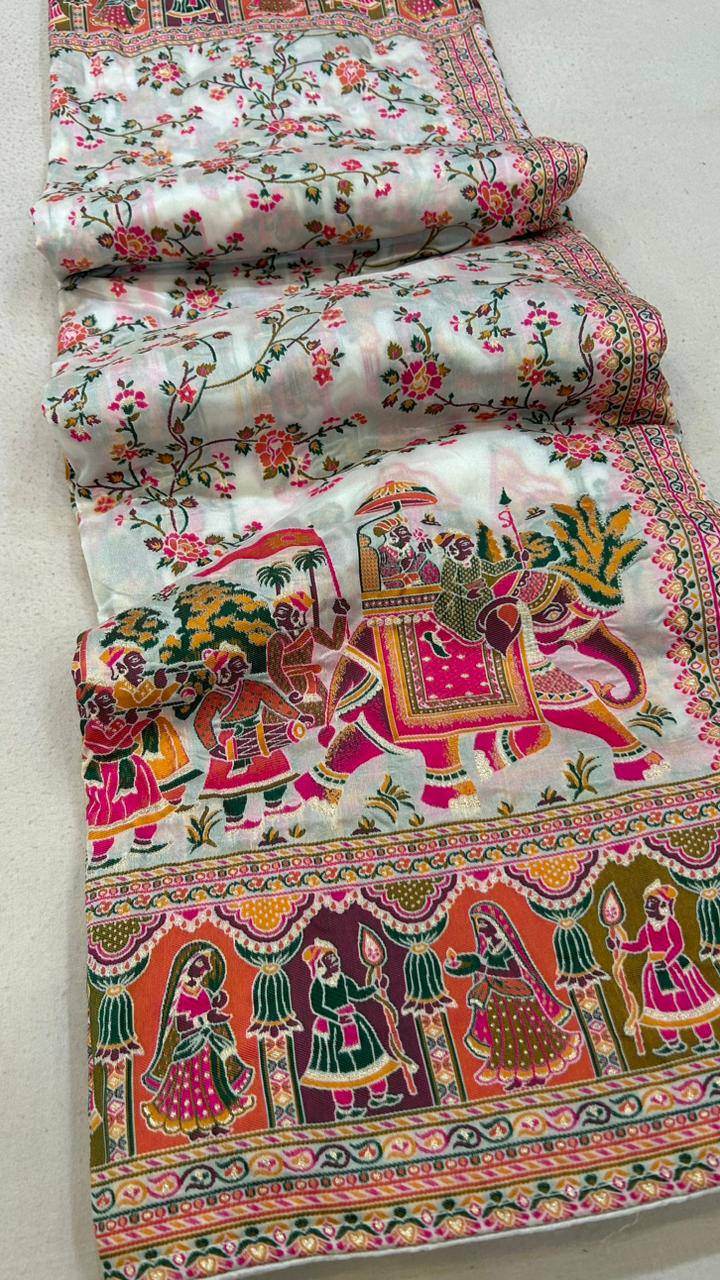 Pure Soft Pashmina Silk Saree with Kashmiri Woven Pallu
