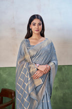 Party Wear Gold Zari Soft Linen Cotton Silk Saree