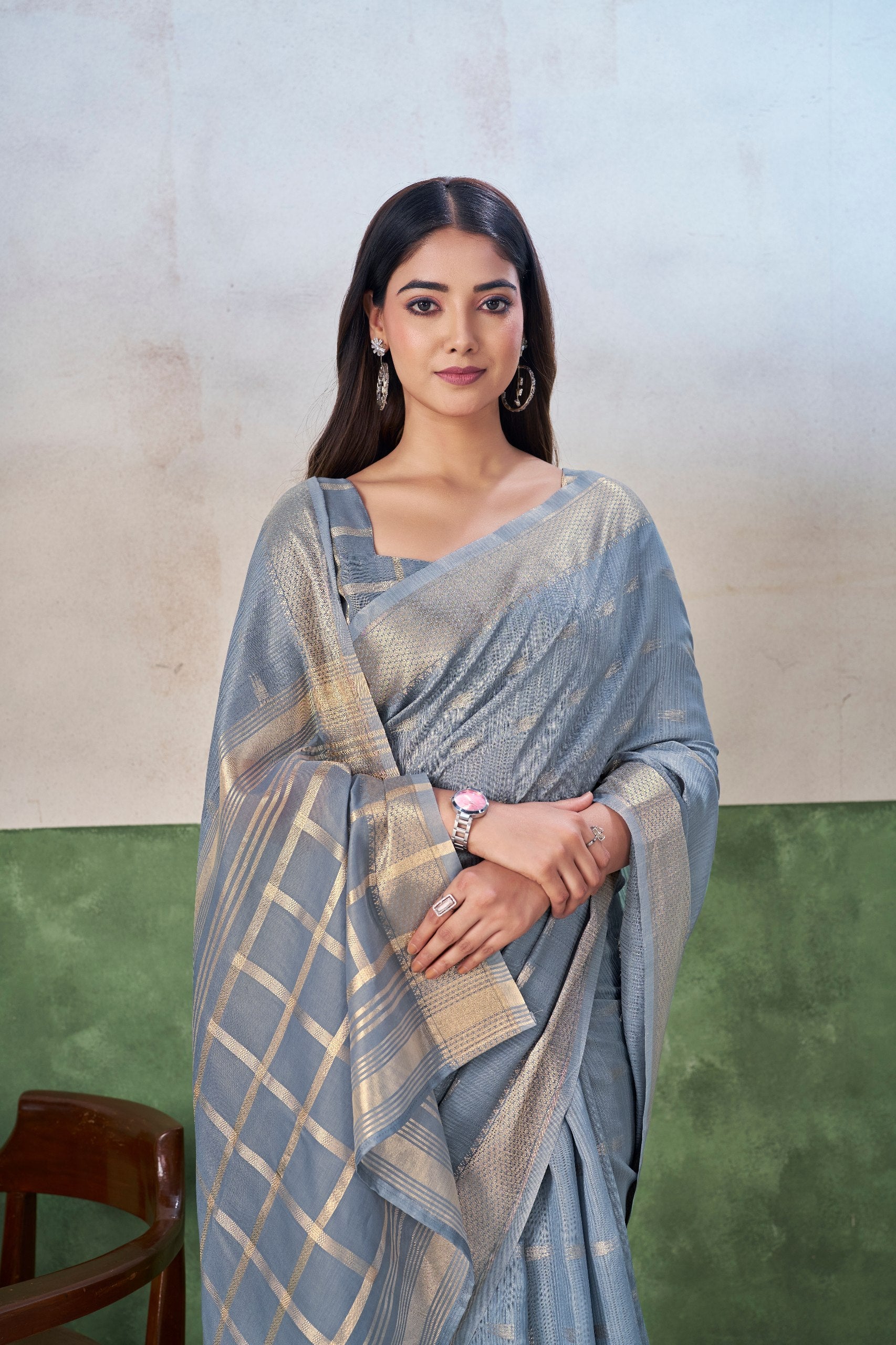 Party Wear Gold Zari Soft Linen Cotton Silk Saree