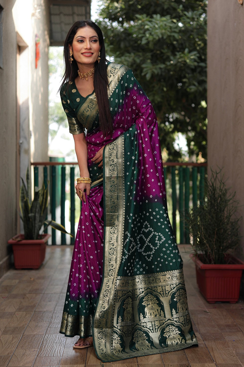 Pure Bandhej Silk Saree with Tissue Pallu