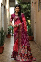 Pure Bandhej Silk Paithani Saree with Minakari Border
