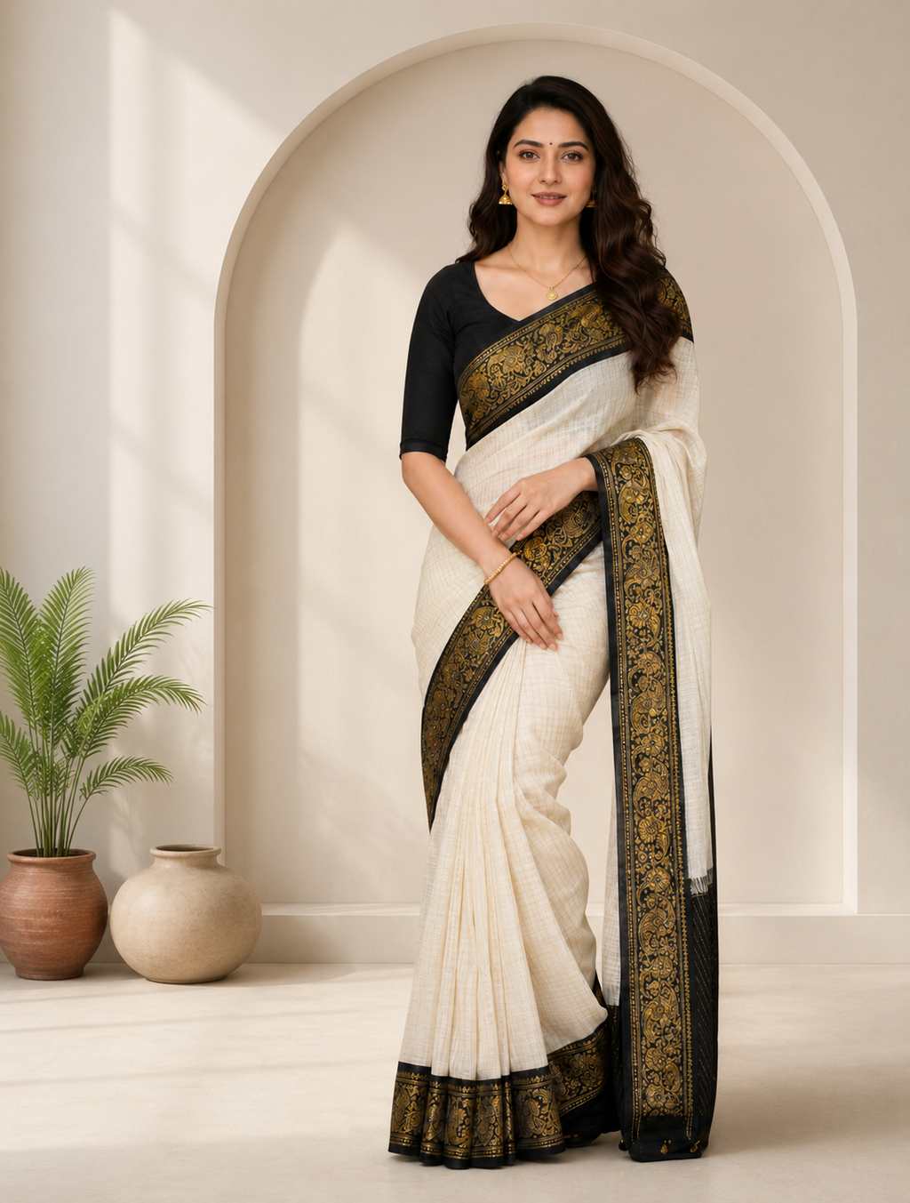 Moiety Off White Soft Banarasi Silk Saree With Panoply Blouse Piece
