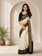 Moiety Off White Soft Banarasi Silk Saree With Panoply Blouse Piece