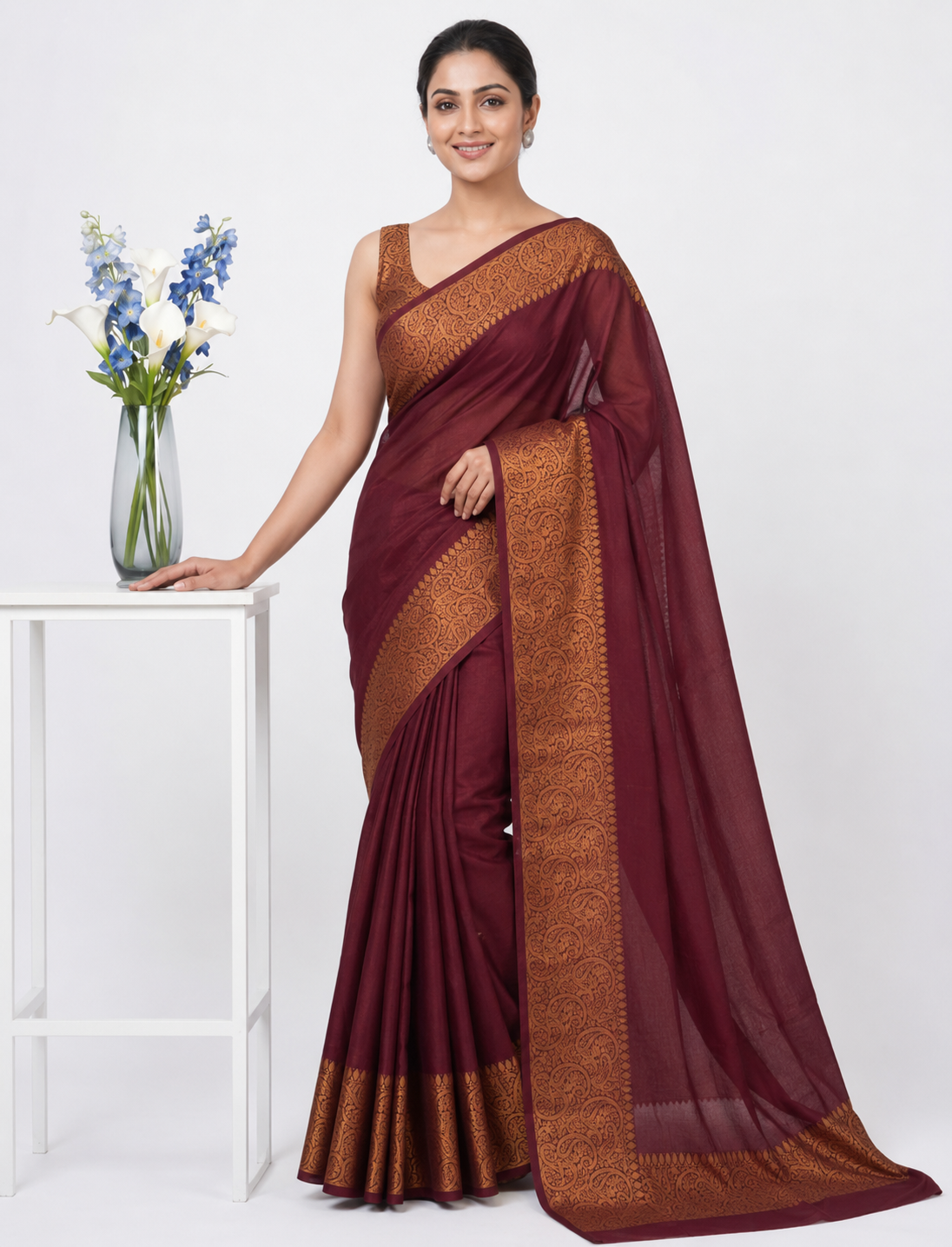 Unique Wine Soft Silk Saree With Wonderful Blouse Piece Main image