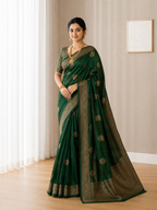 Surpassing Dark Green Soft Silk Saree With Dazzling Blouse Piece