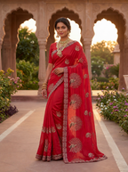 Beautifully Embroidered Fendy Satin Saree
