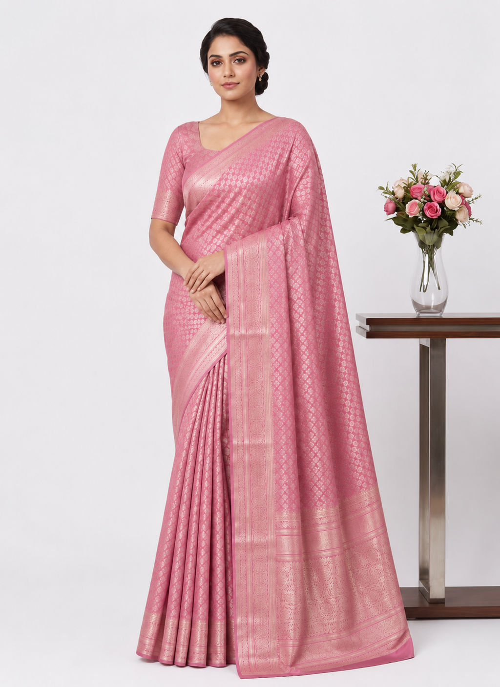 Stylish Pink Soft Silk Saree With Unique Blouse Piece