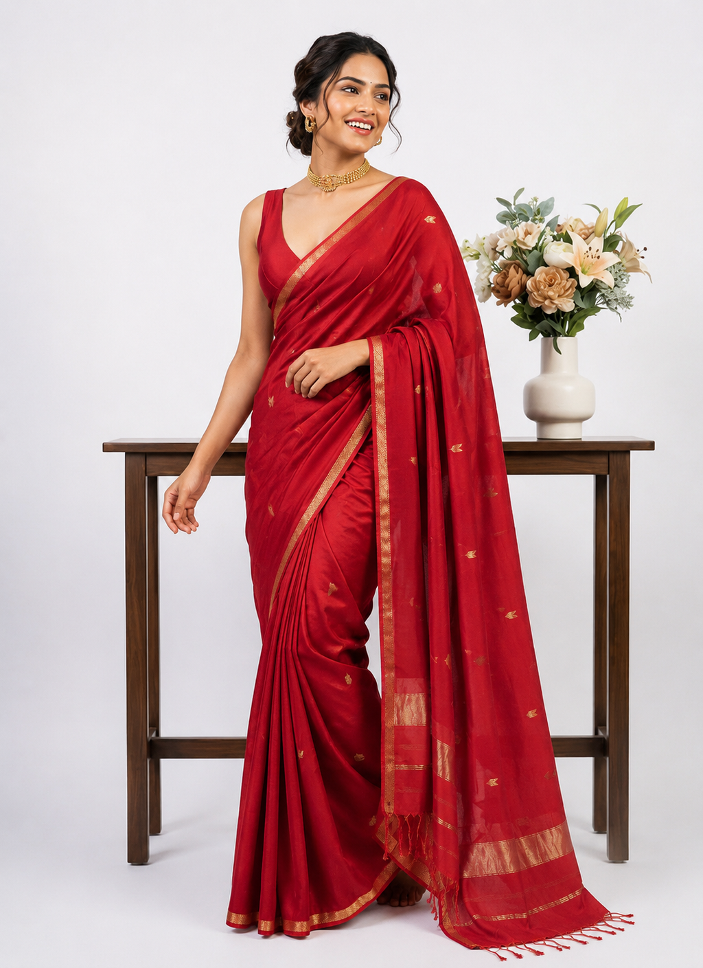 Imaginative Red Cotton Silk Saree With Aplomb Blouse Piece