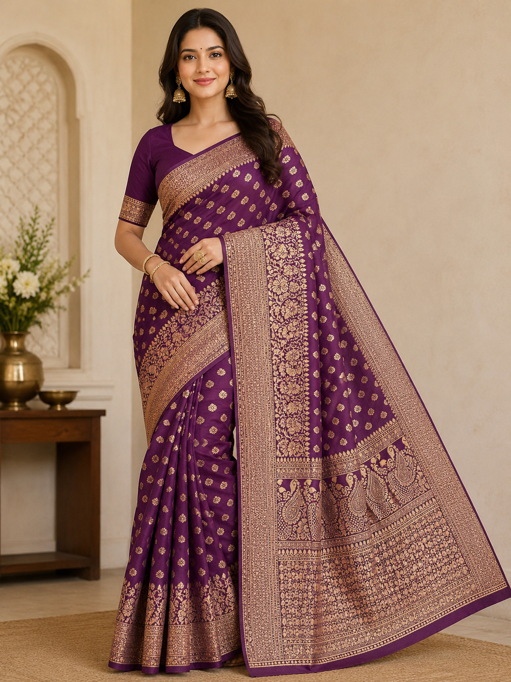 Divine Purple Soft Banarasi Silk Saree With Bewitching Blouse Piece