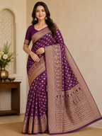 Divine Purple Soft Banarasi Silk Saree With Bewitching Blouse Piece