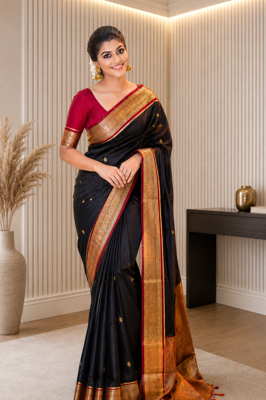 Outstanding Black Soft Banarasi Silk Saree With Lovely Blouse Piece Main image