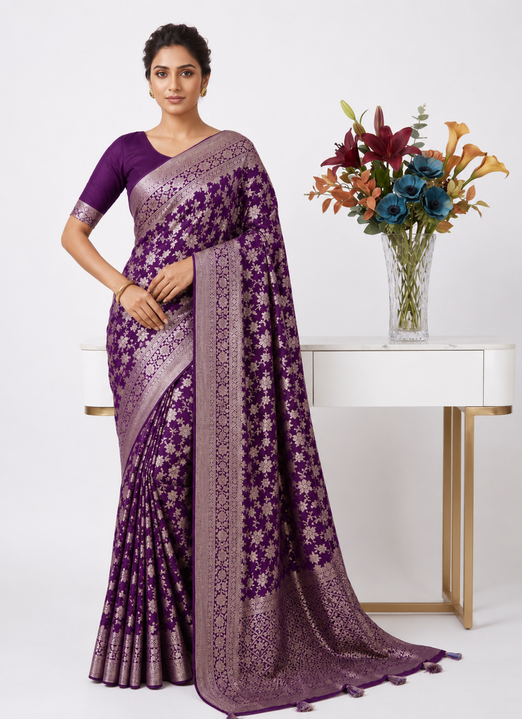 Effervescent Wine Soft Banarasi Silk Saree With Elision Blouse Piece