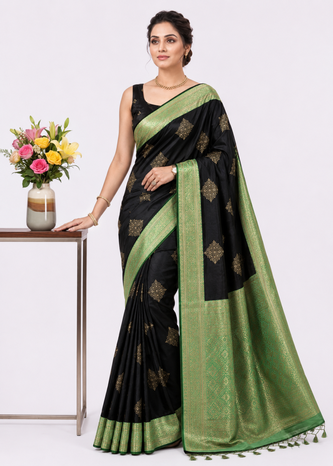 Capricious Black Soft Silk Saree With Attractive Blouse Piece