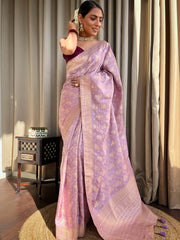 Trendy Jaquard Light Purple Color Silk Saree