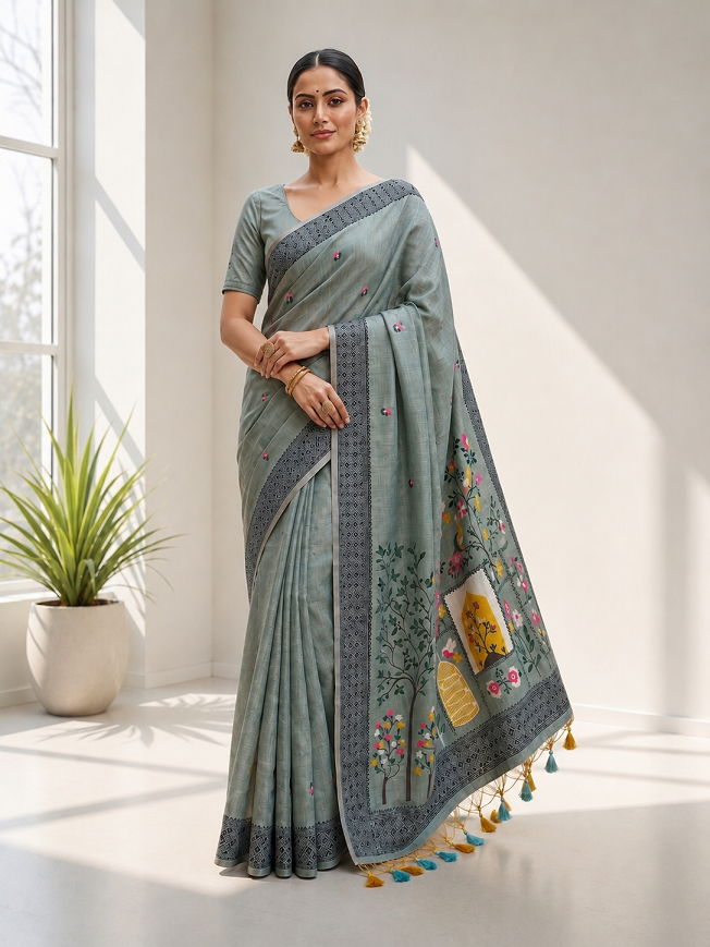 Premium Soft Jamdani Cotton Saree with 3D Peacock Weaving Pallu